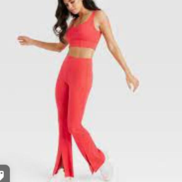 NWT JOY LAB Cherry Red High Rise Split Flared Yoga Pants XL - Picture 1 of 8
